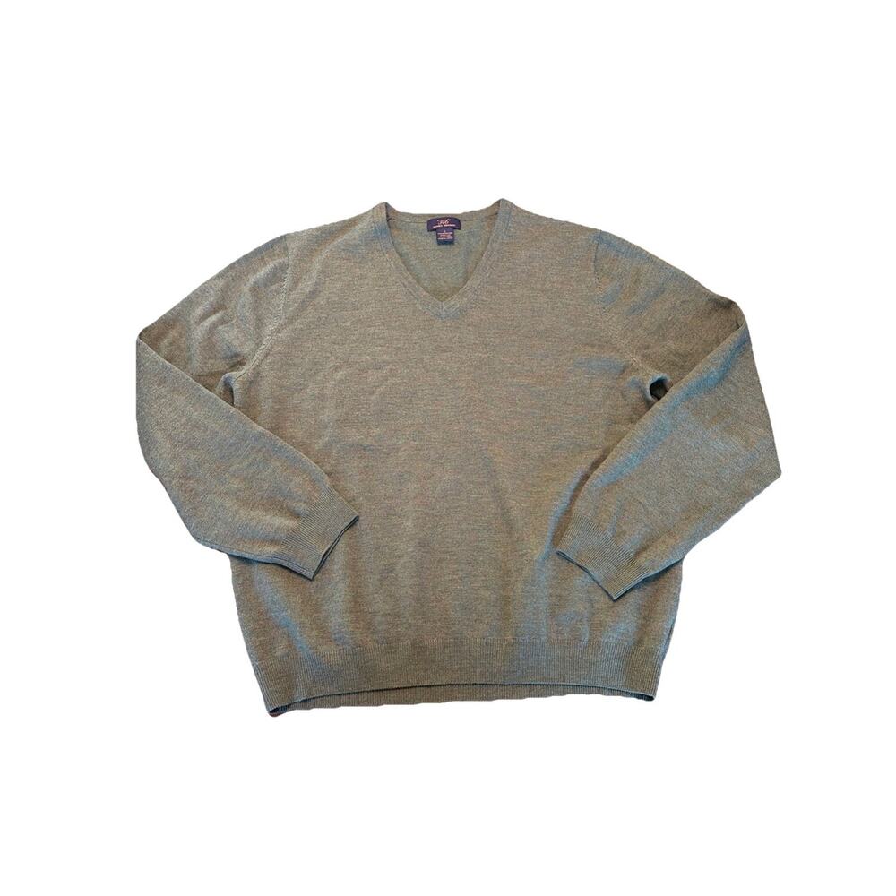 Brooks Brothers 346 Mens V-Neck Sweater Green Large Merino Wool Blend Pullover